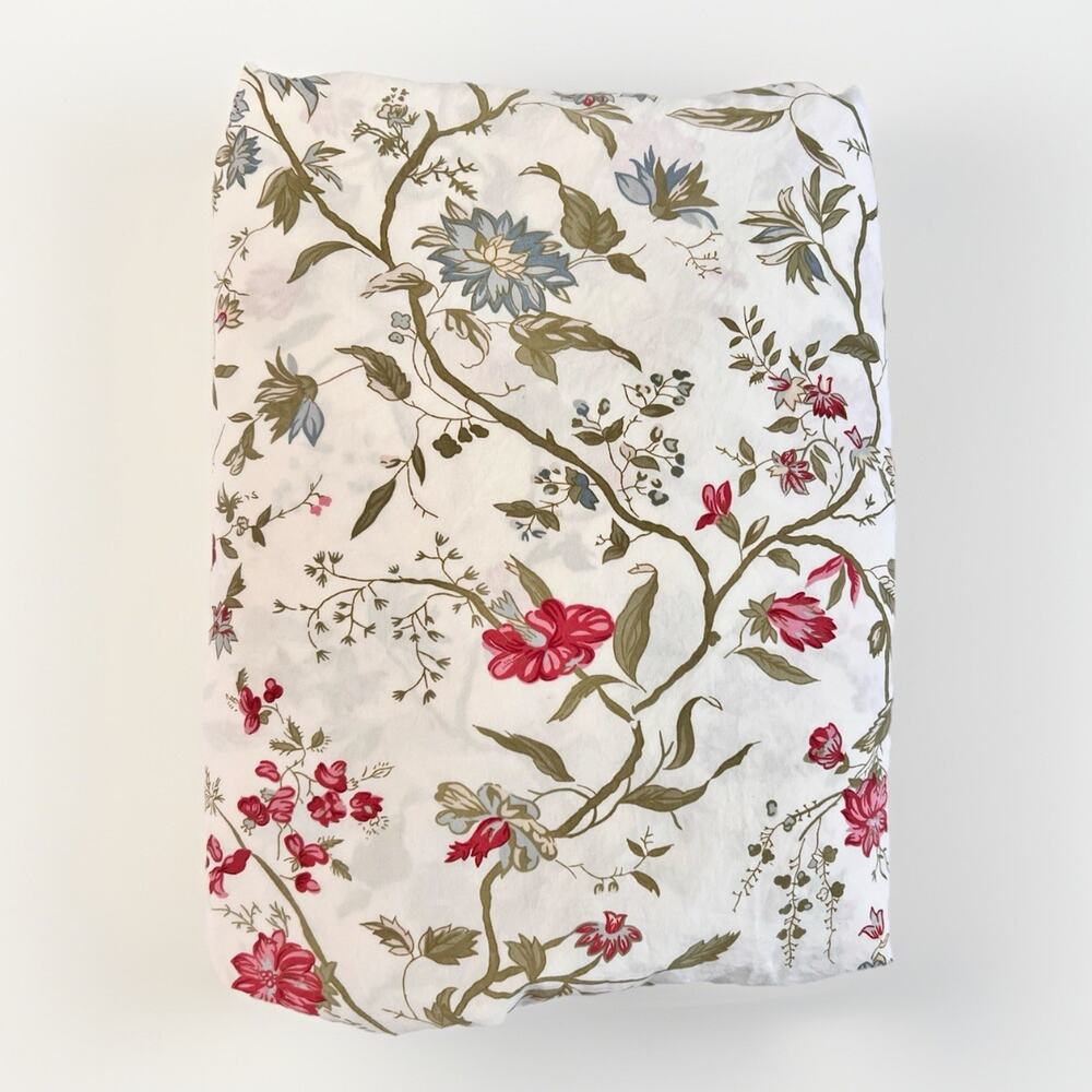 Pottery Barn Queen Full Size Red Blue Green Jacobean Floral Vine Duvet Cover